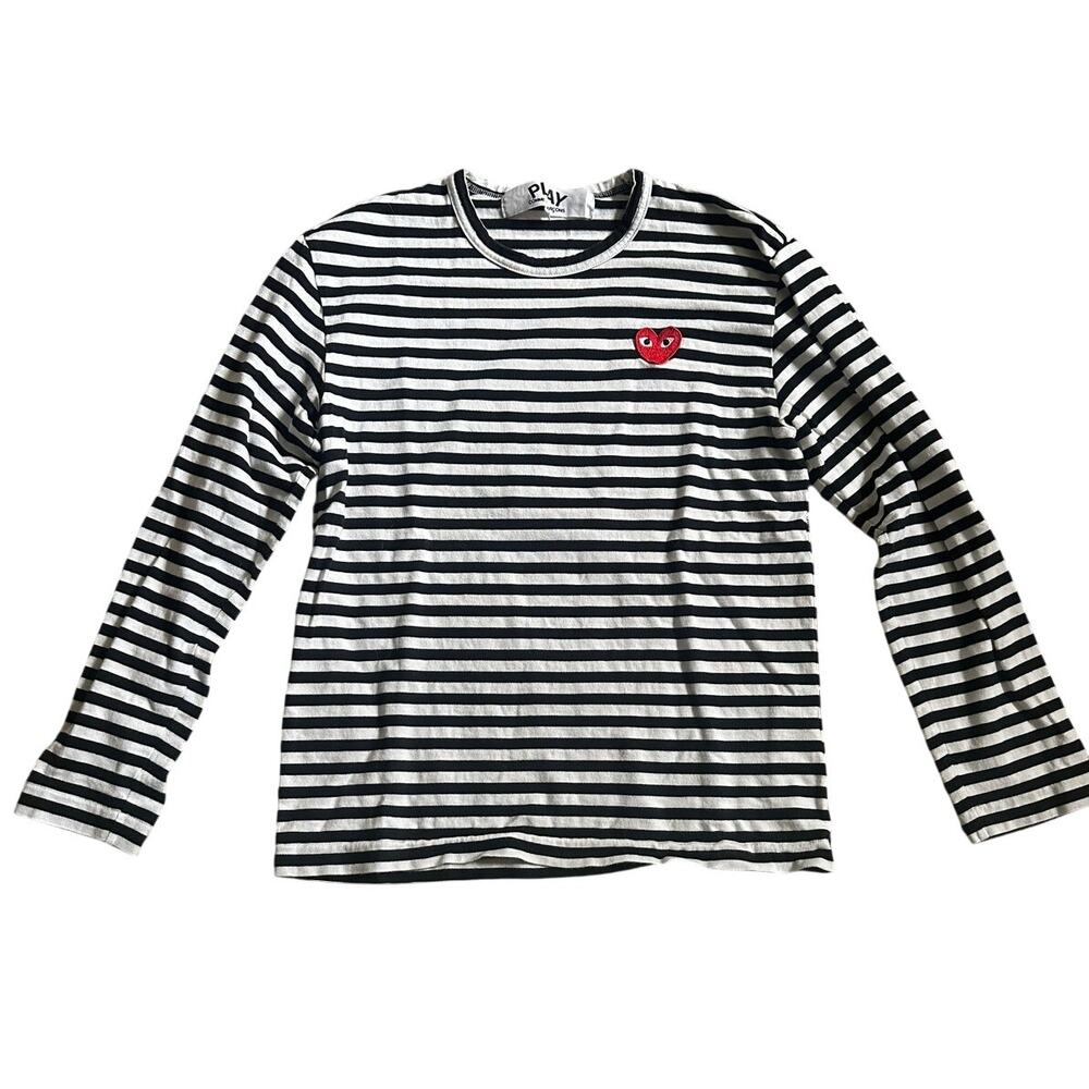 Comme des Garçons PLAY Striped Red Heart Long-Sleeve Shirt, M